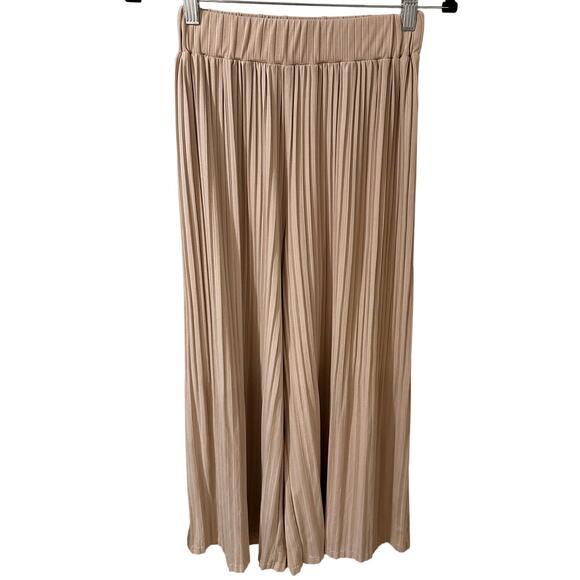 Petal + Pup High Waist Wide Leg Pleated Cropped Pants Light Taupe Cream, size 2 - Picture 1 of 9